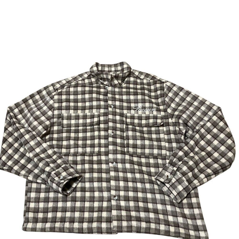 Pacsun Plaid Embroidered Camp Long Sleeve Flannel Shirt Men's Sz Large